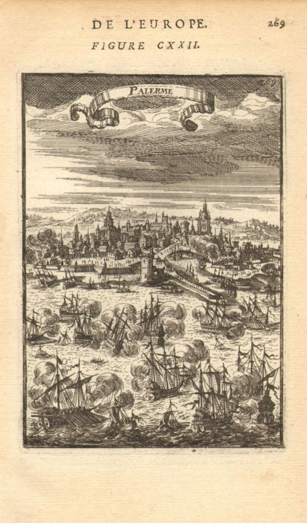 PALERMO. Decorative view of the port & town. Sicily. 'Palerme'. MALLET 1683